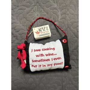 The Razz Bearies Small Hanging Pillow - I Love Cooking With Wine NWT Plush Gift